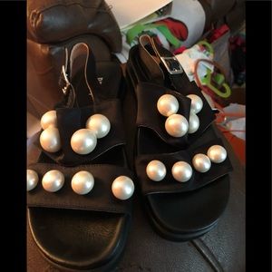 Renvy embellished black leather sandals-NEW